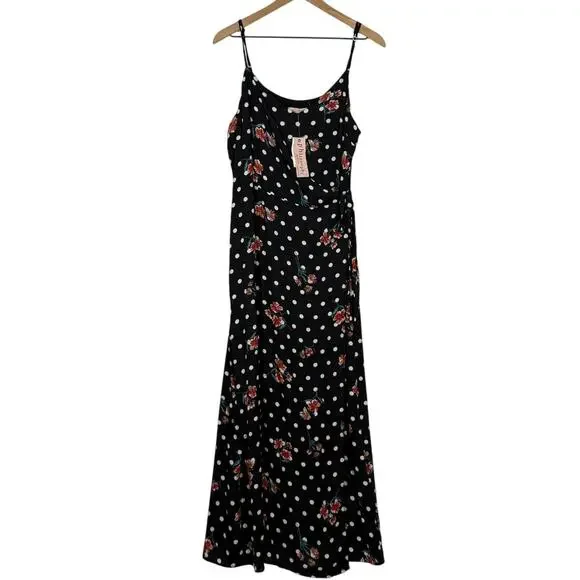 Philosophy Faux Wrap Maxi Dress NWT Womens 10 Black Red White Polka Dot Floral - Picture 1 of 10